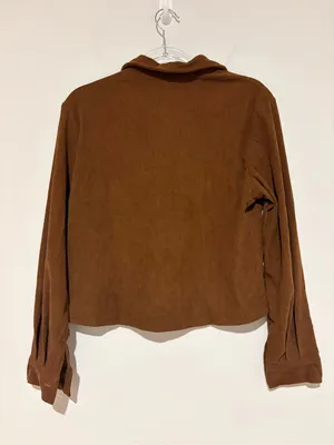 Zeagoo Fashion Cropped courdoroy Shacket Button‎ Down Crop Jacket brown size XS thumbnail 3
