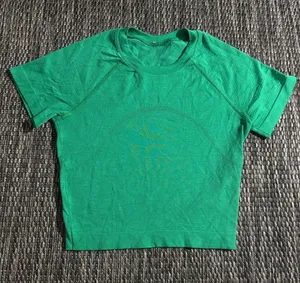 Lululemon Swiftly Tech Crop Short Sleeve Shirt Everglade Green Silverescent Sz 2 thumbnail 1
