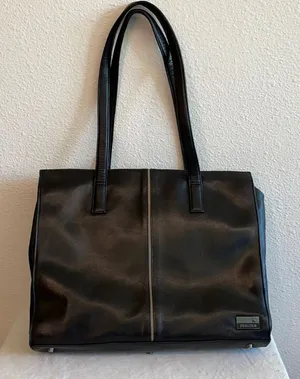 Perlina Black Leather Work Tote handbag thumbnail 1