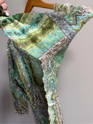 Vintage Y2K‎ Crinkle Mesh Patchwork Top Artsy Boho Festival Stretch Fairy Glam thumbnail 4