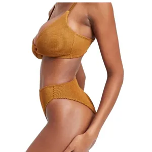 NEW Good American Always Fits Large Brown Bronze Crinkle Twist Bikini Top v6x thumbnail 3