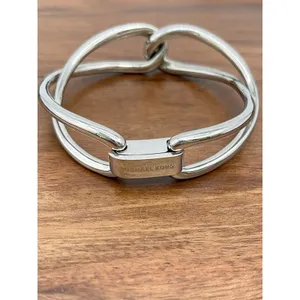Michael Kors Silver Tone Knot Bracelet Hinged Bangle Signed Minimalist Statement thumbnail 2