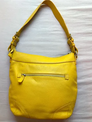 Danier Yellow Genuine Pebbled Leather Hobo Shoulder Bag Silver Hardware thumbnail 1