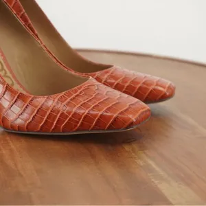 Sam Edelman Beth Cinnamon Croc Embossed Leather Square Toe Stiletto Heels 8 thumbnail 7