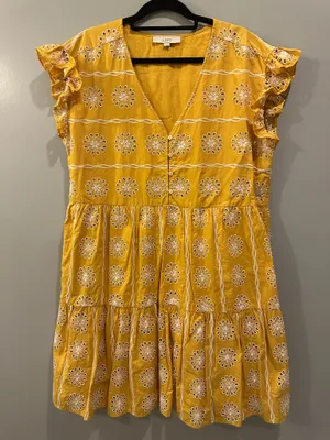 LOFT Eyelet V-Neck Ruffle Sleeve Henley Tiered Dress thumbnail 3