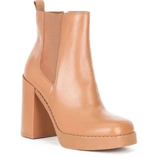 Gianni Bini Ah-Mazed Caramel Brown Leather Block Heel Platform Chelsea Boots thumbnail 1