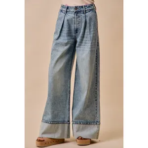 SO ME Mid Rise Plated Wid Leg Denim Jean - Small thumbnail 3