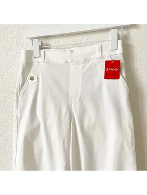 Spanx Stretch Twill Cropped Wide Leg Bright White Size Small Coastal Neutral thumbnail 3