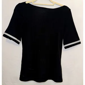 Ralph Lauren Black Silver Short Sleeve Button Detail Size Medium Blouse Cotton thumbnail 2