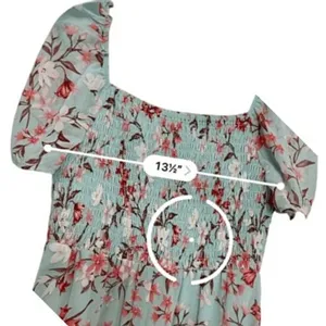 As You Wish Green Floral Chiffon Smocked Asymmetrical Dress LARGE Cottage Flowy‎ thumbnail 7