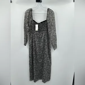 Abercrombie & Fitch NWT Emerson Black/White Chiffon Long Sleeve Midi Dress SZ M‎ thumbnail 2