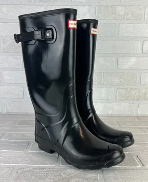 HUNTER Huntress Gloss Tall Rainboots Womens 8 Black Rubber Boots Wellington‎ 39 thumbnail 1