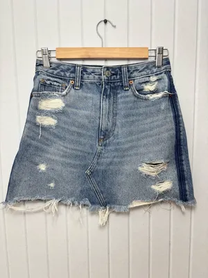 Abercrombie‎ & Fitch ZOE Natural Rise Vintage A-Line Light Blue Denim Skirt 26 thumbnail 2