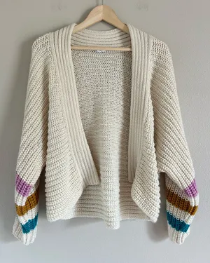Bb Dakota Cream Chunky Cardigan Sweater with Colorblock Sleeves XS thumbnail 1