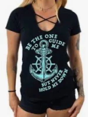 Beautiful Disaster Black Guide Me Strappy V neck Short Sleeve Graphic Tee Size S thumbnail 1