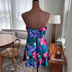 80s Vintage Cacique Lingerie Bold Floral Slip Dress Romper Sleepwear Glam Small thumbnail 4