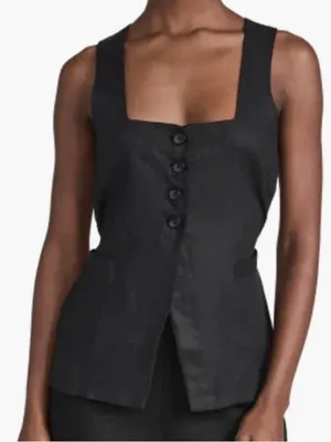 Zenana NWOT Black Square Neck Split Front Button Front Tie Back Vest thumbnail 1