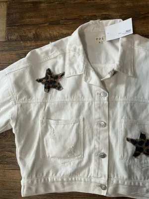 POL White Jean Jacket with Star Accents NWT thumbnail 3