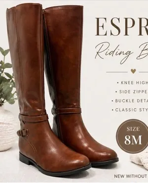 Esprit Brown Knee High Riding Boots Women’s Size 8M NWOB Buckle Zip thumbnail 1