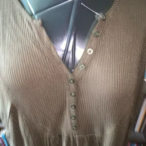 Free People olive green waffle oversized cozy M elevated basics top thumbnail 2