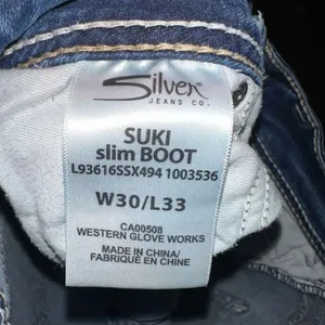 Silver jeans distressed Suki slim boot denim 30x33 western jeans thumbnail 3