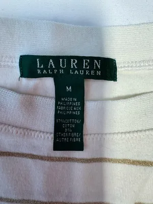 Lauren Ralph Lauren White and Gold Metallic Striped Boatneck Top thumbnail 8