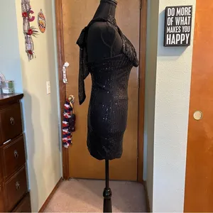 NWOT black sequined halter bodycon mini dress size 0 prom cocktail party dress thumbnail 3