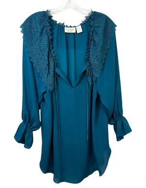 VTG Victoria's Secret Small Gown‎ Nightie Teal Blue Lace Ruffle Regency 749 thumbnail 1