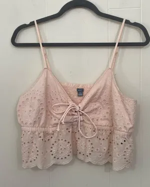 Aerie Eyelet Ruffle Tank Top Size XL Soft Pink Coquette Girl Cottage Feminine thumbnail 1