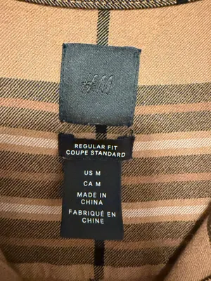 H&M Regular Fit Plaid Button-Up Shirt Brown/Black/White Cotton M thumbnail 2