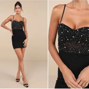 LULU's Prom Wedding Elegant Sexy Bustier Corset Rhinestone Holiday Party Mini thumbnail 2