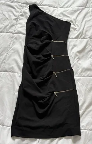 Nicole Miller Womens‎ Black One Off Shoulder Bodycon Mini Dress Cocktail Party thumbnail 1