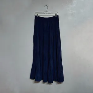 Scott Taylor Crinkle Maxi Skirt Navy Tiered Boho 90s Elastic Waist Vintage thumbnail 2