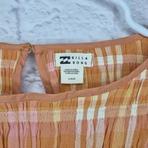 NWT Billabong Check Me Out Crop Top Plaid Smocked Long Sleeve Sunburnt Orange L thumbnail 5