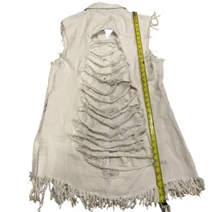 American Bazi Los Angeles long destroyed ripped jacket vest jean denim button 3X thumbnail 7
