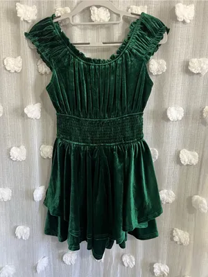 Uo Rosie Velvet Smocked Romper In Green thumbnail 2