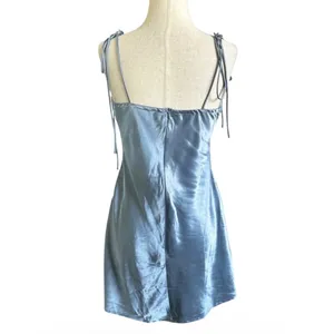 Cider Women's Blue Satin Cowl Neck Slip Mini Dress Size Medium | 0137 thumbnail 2