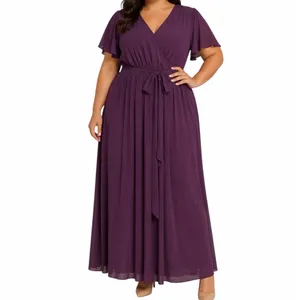 Baltic Born Maxi Dress 3XL Wrap V Neck Flutter Sleeve Belted Plum Purple Gown thumbnail 12