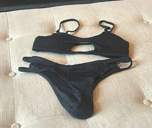 Tinibikini‎ Black Ribbed Two Piece Bikini Set Size Medium thumbnail 1