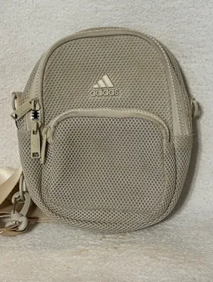 Adidas Mini Crossbody Bag Beige Mesh Small Shoulder Travel Bag Adjustable Strap thumbnail 1