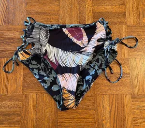 Maaji Black Reversible Bikini Bottoms with Teal & Mauve Floral Print Medium thumbnail 1