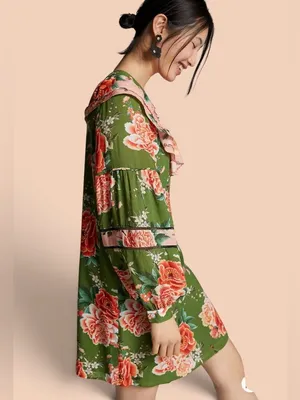Farm Rio by Antropologie Floral Print Elinor Tunic Dress Size Medium thumbnail 3