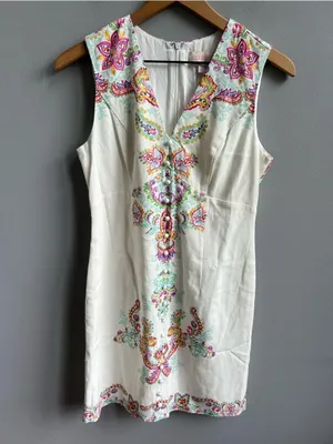 Anthropologie Ciebon White Embroidered V-Neck Shift Dress Floral Sleeveless XS thumbnail 4