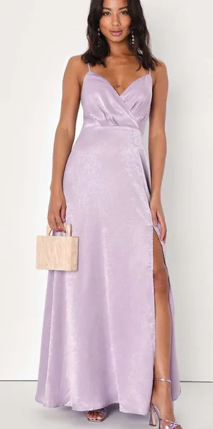 Lulus XL Lavender Purple Satin Maxi Bridesmaid Formal Black Tie Wedding Dress thumbnail 1
