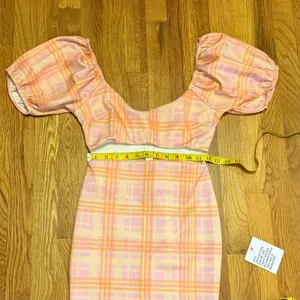 ASOS Design Women’s 6 Pink Orange Plaid Cut Out Puff Sleeve Zipper Mini Dress thumbnail 6
