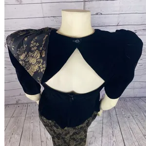 Vintage 1980s Scott McClintock Black Velvet Gold Brocade Dress Open Back S/M thumbnail 10