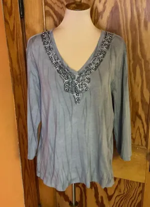 Vtg 90s Beaded tie dye Nature Art long sleeve top thumbnail 7