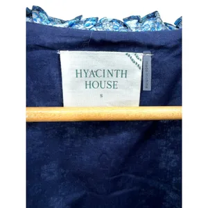 Hyacinth House Blue Floral Tiered Mini Dress Ruffle Neck 3/4 Puff Sleeve Small‎ thumbnail 5