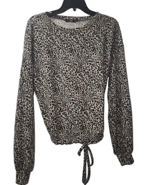 Cure Leopard Print Long Sleeve Top Drawstring Waist Casual XL‎ thumbnail 1