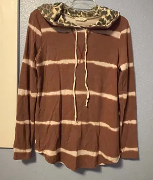 The Nines Brown Striped Hoodie with Leopard Print Hood Size S thumbnail 1